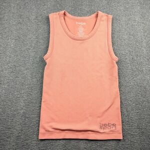 Bebe Sport Pink Women's S Small Ribbed Rhinestone Logo‎ Tank Top